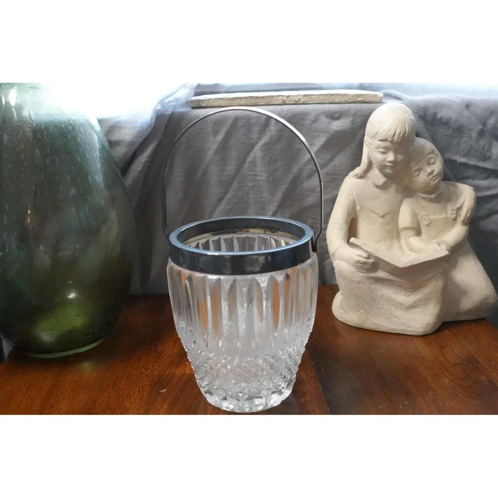 Vintage small crystal and silver ice‎ bucket with handle